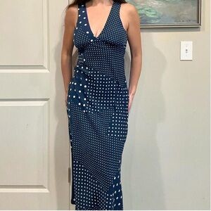 Altar'd State Navy and White Polka Dot Maxi Dress